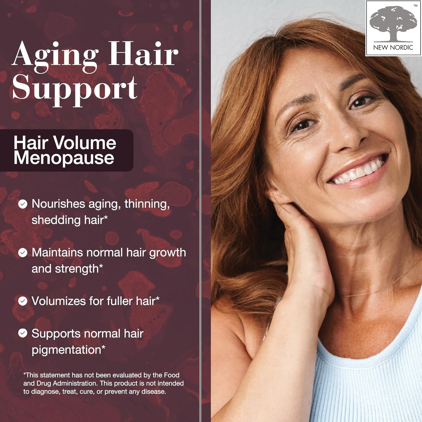 Hair Volume Menopause Supplement for Women - Promotes Healthy Hair Growth During & After Menopause, Nourishes Mature Hair, 30 Tablets