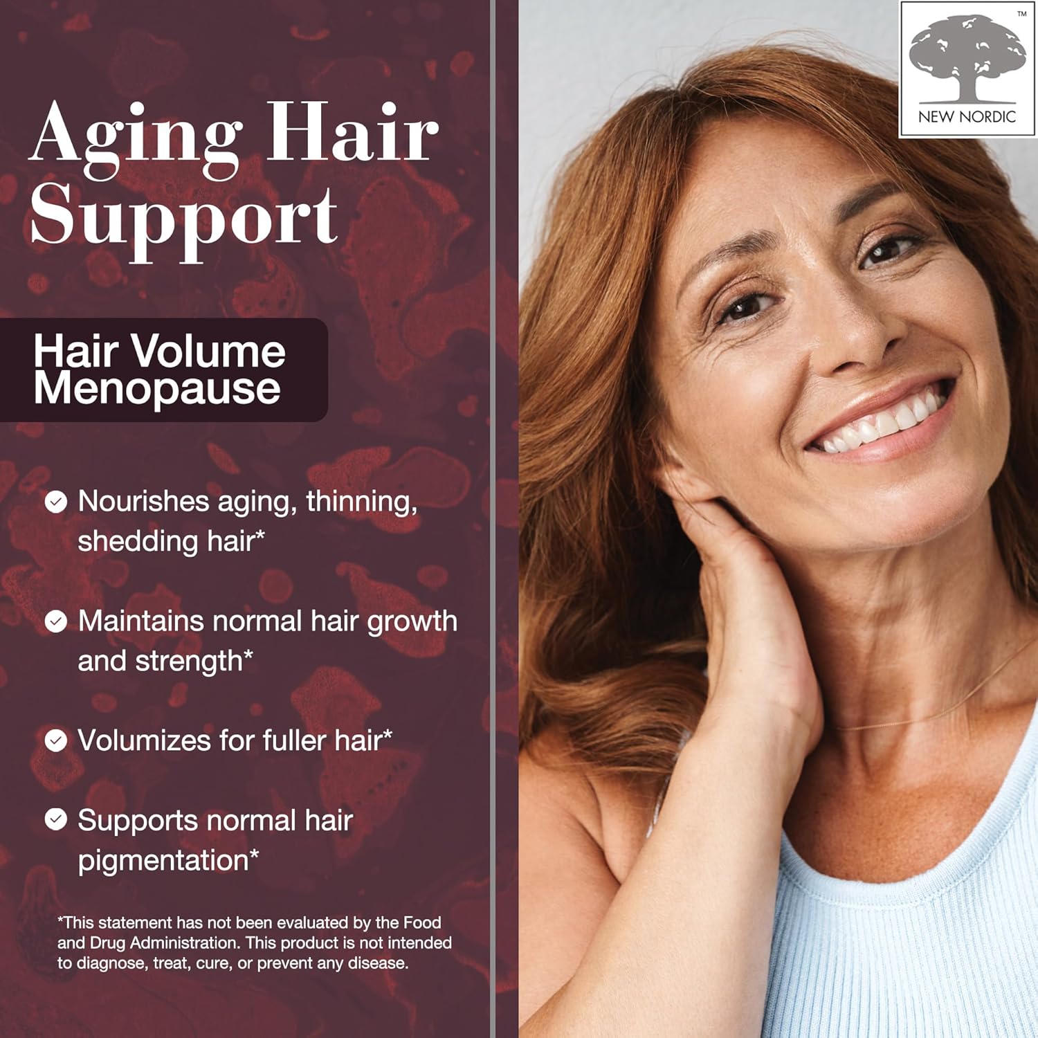 Hair Volume Menopause Supplement for Women - Promotes Healthy Hair Growth During & After Menopause, Nourishes Mature Hair, 30 Tablets