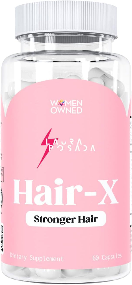 Hair-X Advanced Hair Strengthening Supplements for Women - Visibly Thicker Hair Growth with Vitamin C, B12 - Non-GMO 60 Count - 100% Natural USA Made