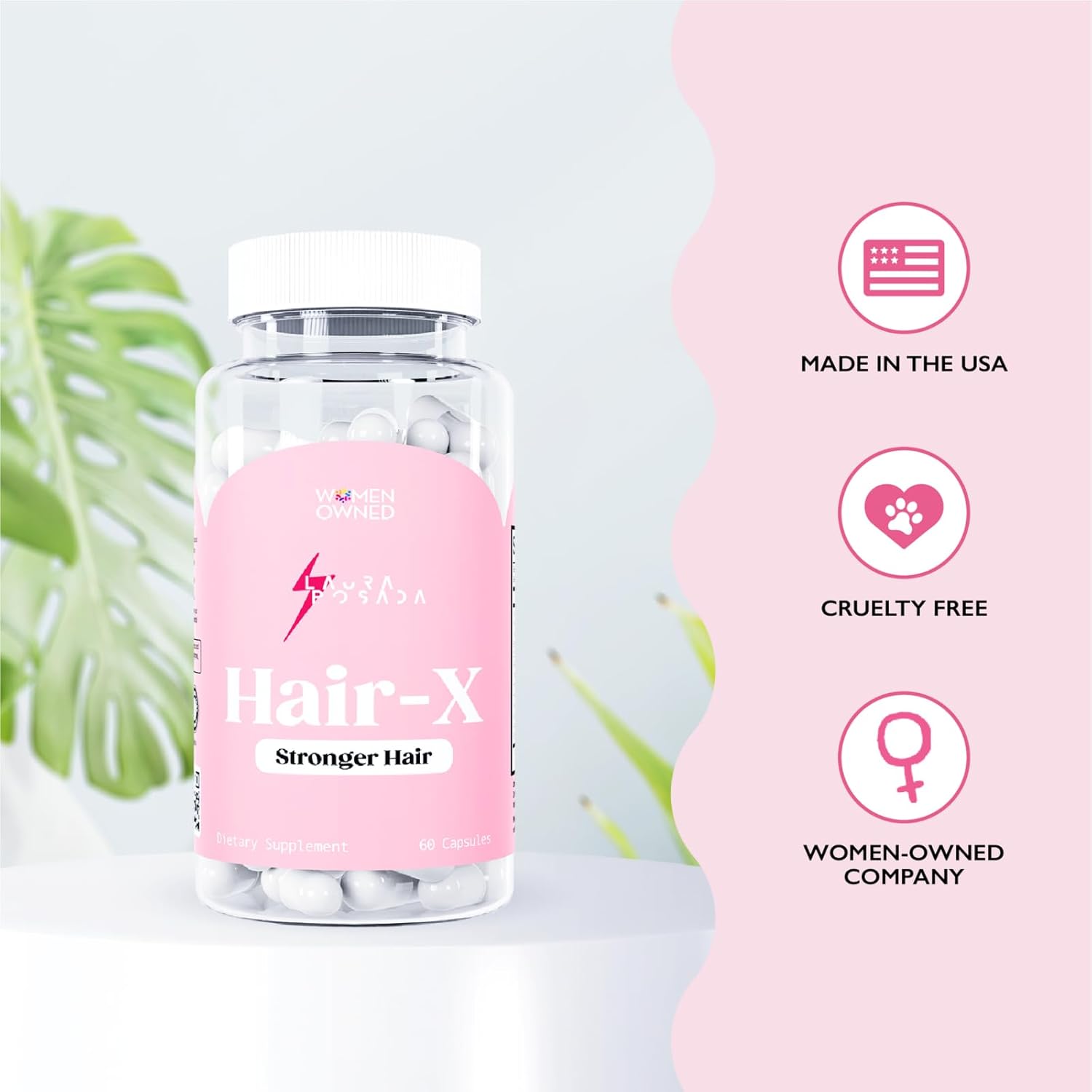 Hair-X Advanced Hair Strengthening Supplements for Women - Visibly Thicker Hair Growth with Vitamin C, B12 - Non-GMO 60 Count - 100% Natural USA Made