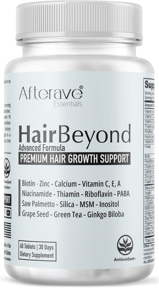HairBeyond Advanced Hair Growth Formula with Vitamin A, C, E, B Complex - Strengthen Follicles & Scalp for Stronger Growth, Hair Loss Protection - Saw Palmetto, Silica, Zinc, Calcium, Niacin, Thiamin, Biotin