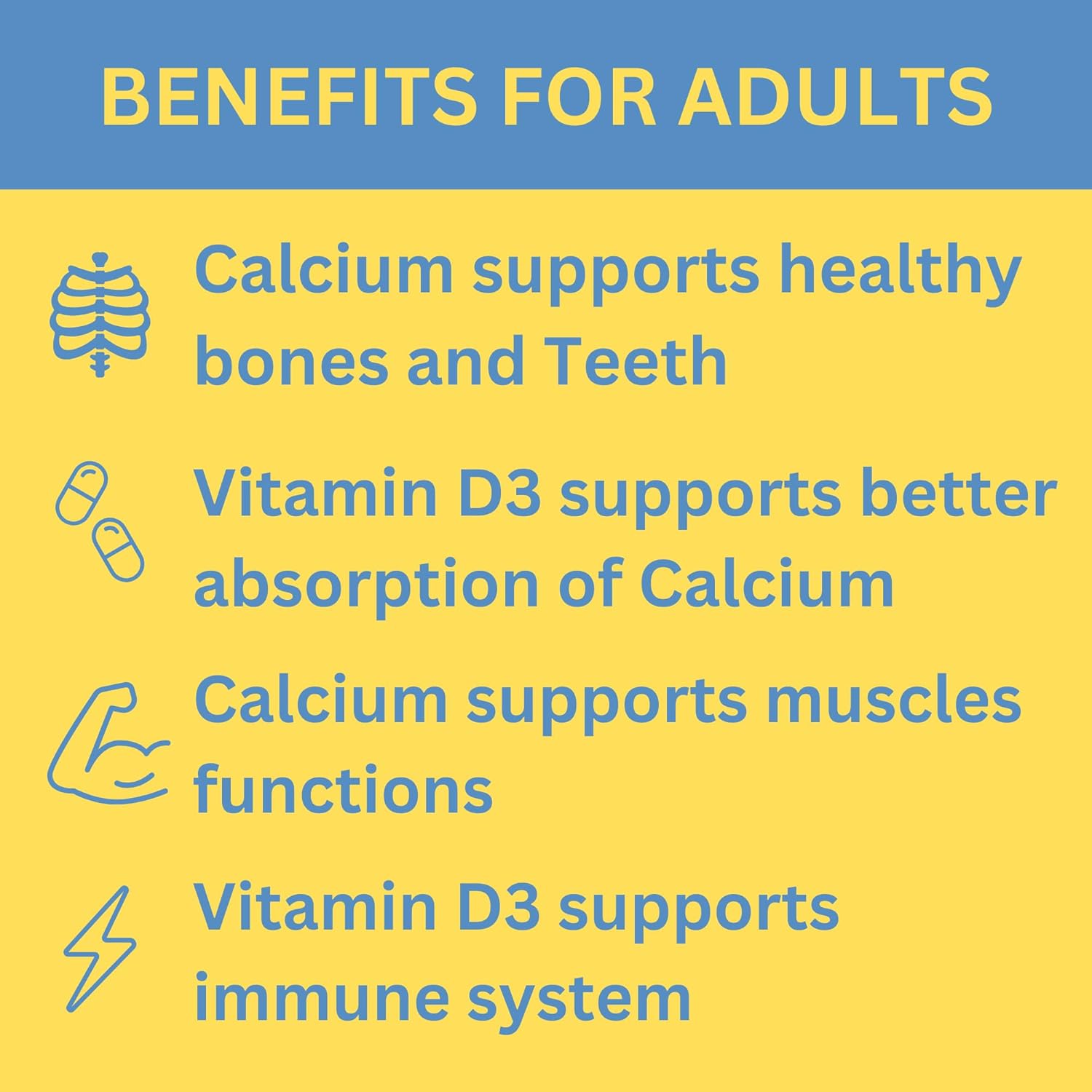 Halal Calcium Tablets with Vitamin D3 for Bone, Teeth, and Immune Health - 90 Tablets