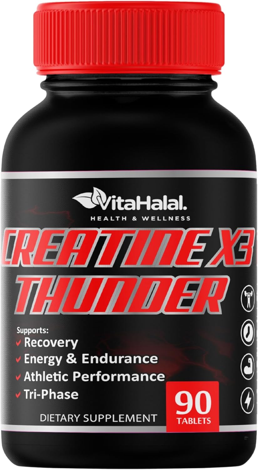 Halal Certified Creatine Monohydrate Pills for Enhanced Performance and Muscle Growth - VitaHalal Creatine X3 Thunder