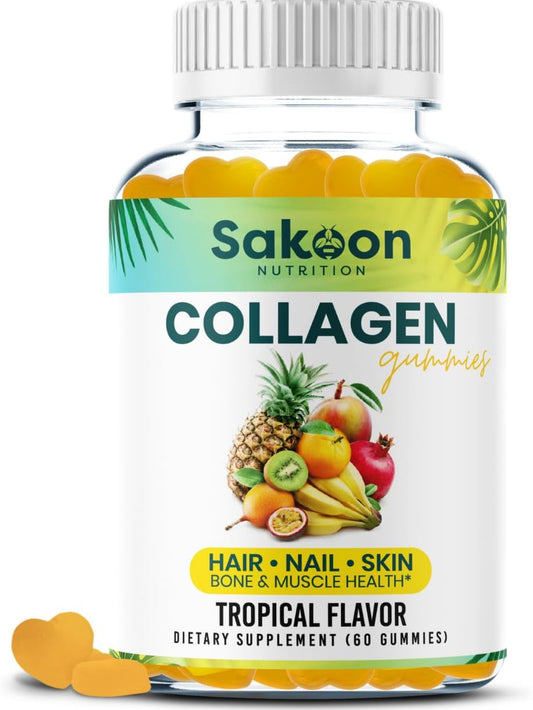 Halal Collagen Gummies for Anti-Aging, Hair Growth, Skin Care & Nails - Non-GMO Protein Supplements for Women and Men - USA-Made