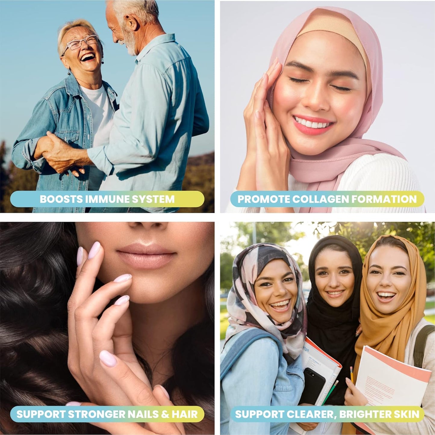 Halal Collagen Gummies for Anti-Aging, Hair Growth, Skin Care & Nails - Non-GMO Protein Supplements for Women and Men - USA-Made