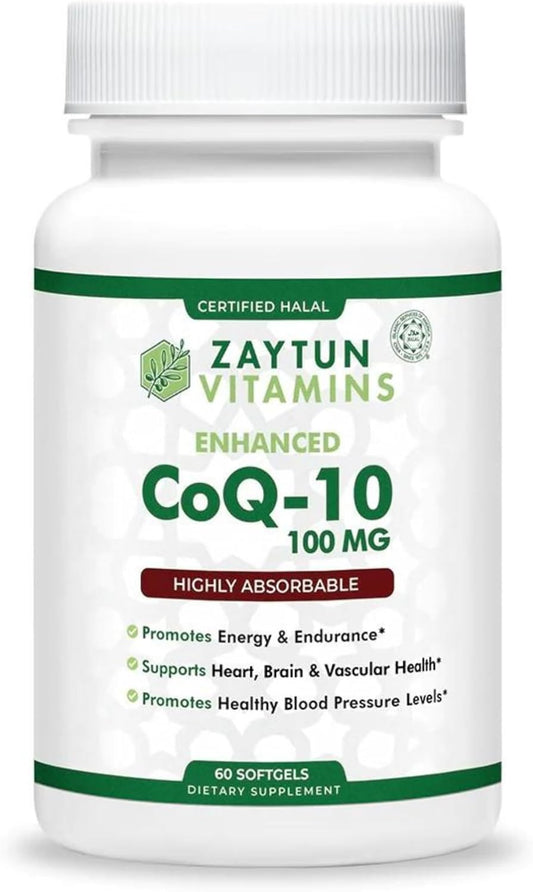 Halal CoQ10 Supplement for Heart Health & Energy, Highly Absorbable, 60 Softgels, Made in USA by Zaytun Vitamins