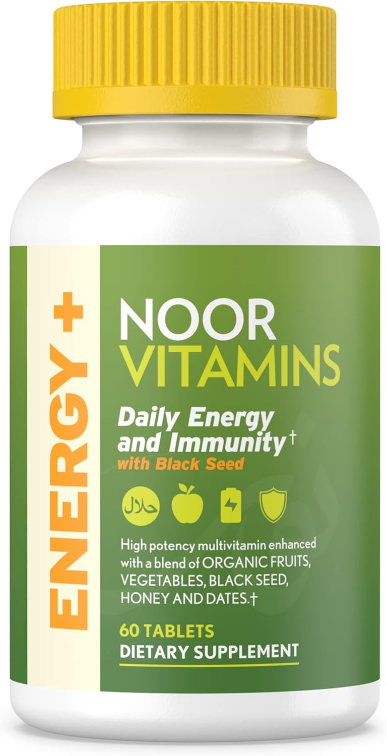 Halal Energy+ Multivitamin with 26 Vitamins & Minerals, Black Seed, Dates, Honey - Gelatin Free, Men & Women, 2 Month Supply