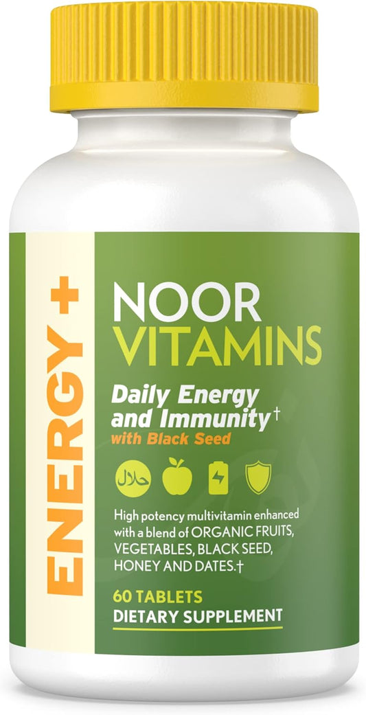 Halal Energy+ Multivitamin with 26 Vitamins & Minerals, Black Seed, Dates, Honey - Gelatin Free, Men & Women, 2 Month Supply