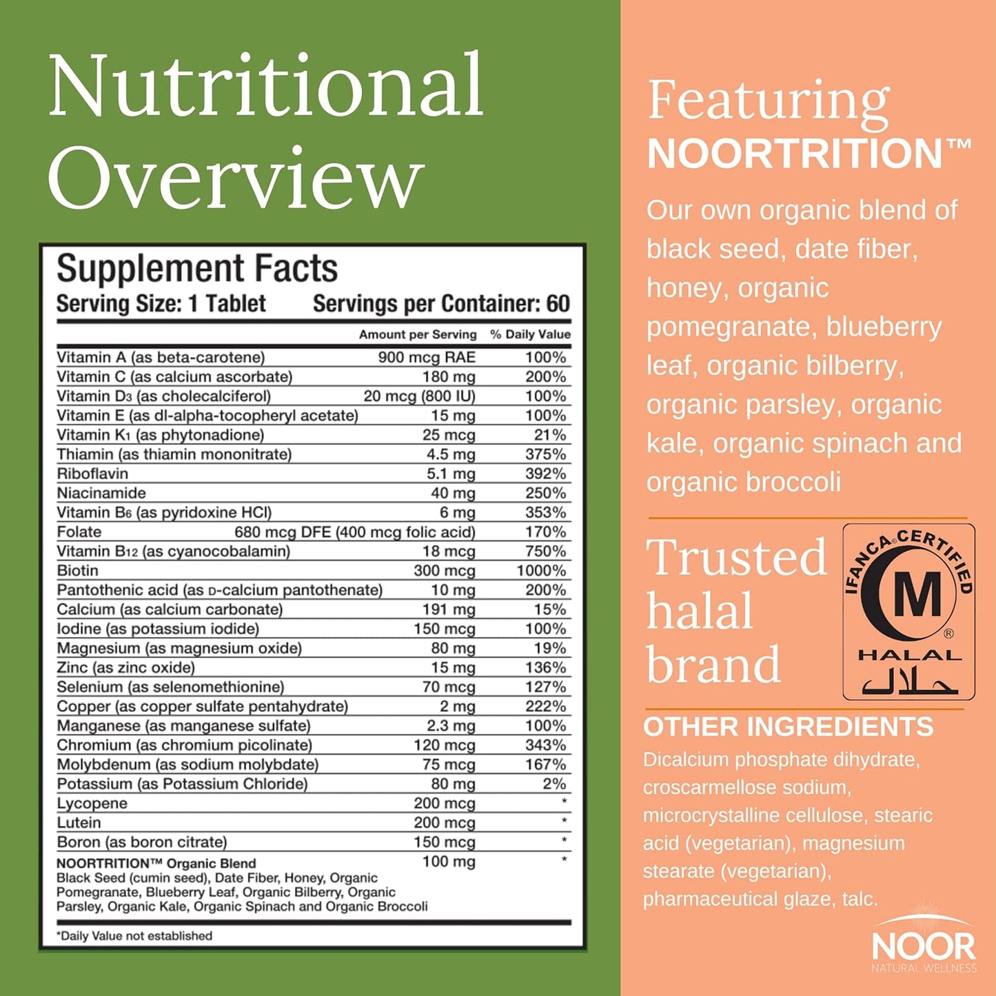 Halal Energy+ Multivitamin with 26 Vitamins & Minerals, Black Seed, Dates, Honey - Gelatin Free, Men & Women, 2 Month Supply