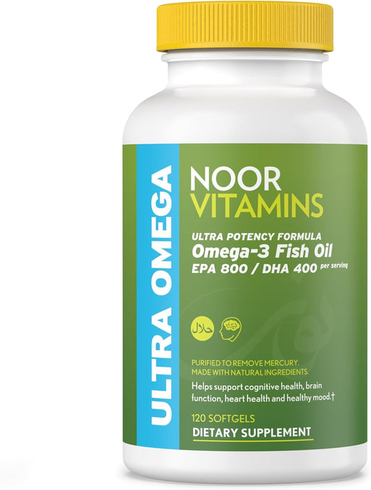 Halal Fish Oil Capsules with Ultra Omega 3 for Heart, Brain & Joint Support - Non-GMO & Gluten Free (120 Count)