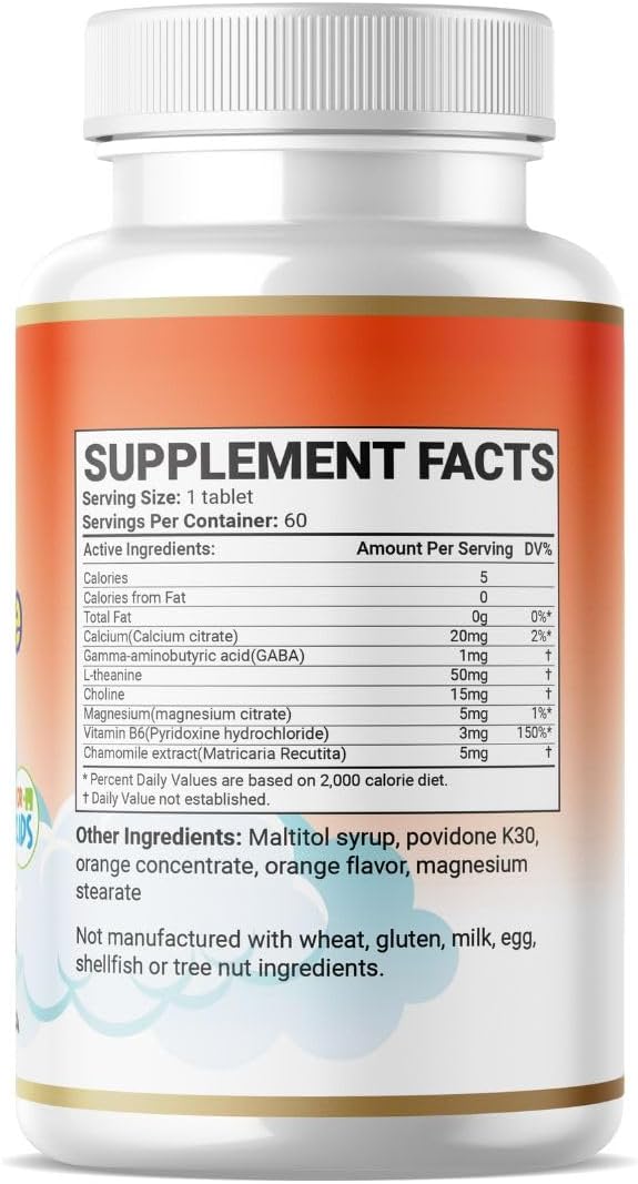 Halal Orange Flavored Organic Kids Bedtime Strength Vitamins, 60-Day Supply, Ages 4-12, Chewable Tablet