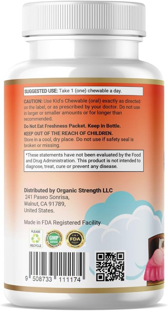 Halal Orange Flavored Organic Kids Bedtime Strength Vitamins, 60-Day Supply, Ages 4-12, Chewable Tablet