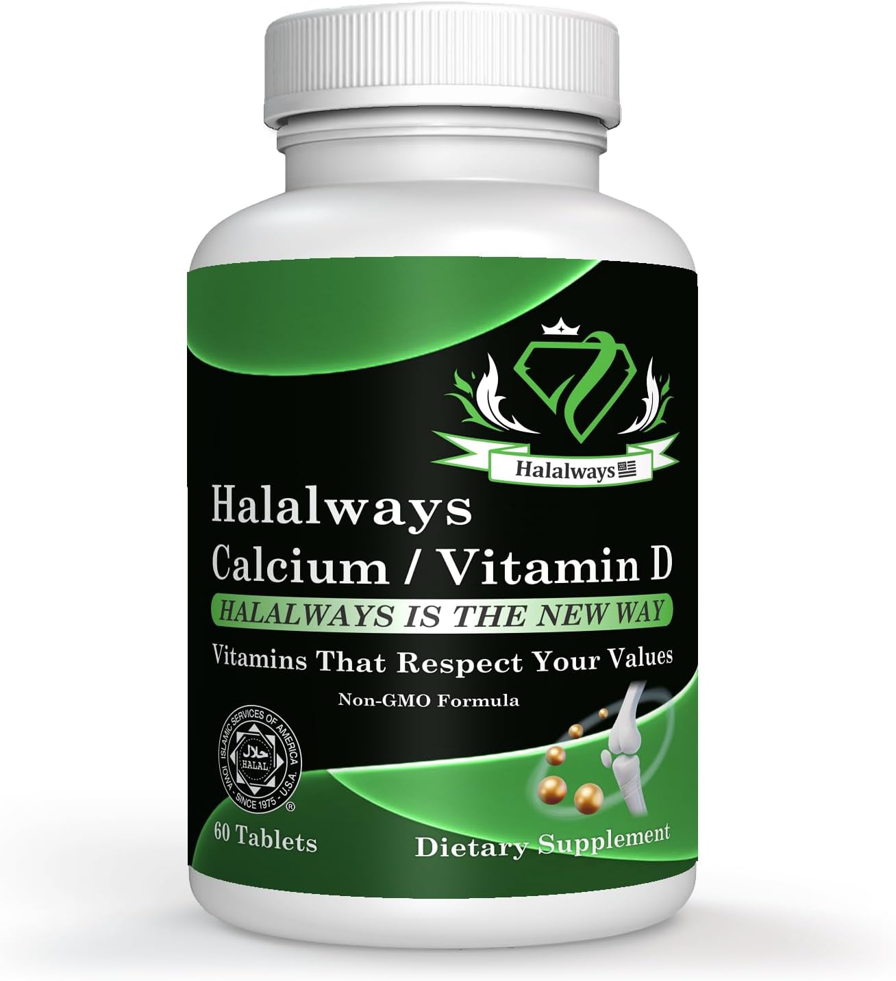 HalalwaysUS Halal Calcium and Vitamin D Supplement for Bone Health Support - 650mg Calcium and 10mcg Vitamin D - Dietary Vitamin Supplement for Men and Women