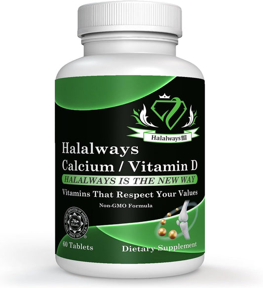 HalalwaysUS Halal Calcium and Vitamin D Supplement for Bone Health Support - 650mg Calcium and 10mcg Vitamin D - Dietary Vitamin Supplement for Men and Women