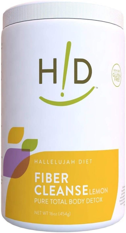 Hallelujah Diet Fiber Cleanse Powder - Lemon Flavored, Psyllium and Flax Seed-Based Colon Cleanse Supplement for Optimal Bowel Function - 16 oz