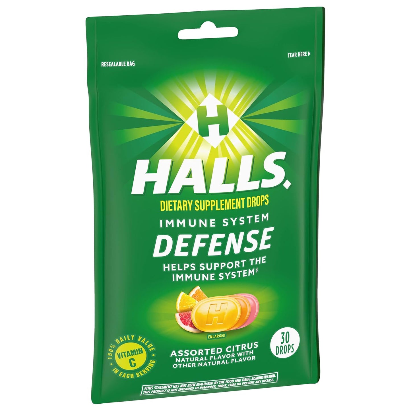 HALLS Defense Assorted Citrus Vitamin C Drops - 30 Count Dietary Supplement Drops