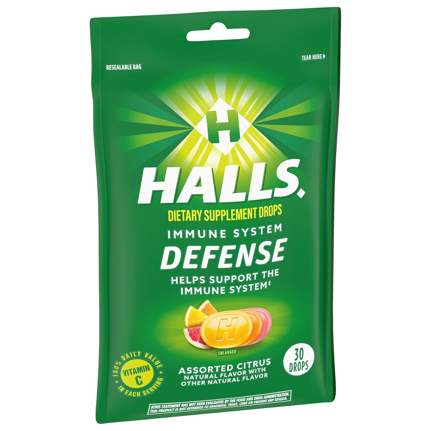 HALLS Defense Assorted Citrus Vitamin C Drops - 30 Count Dietary Supplement Drops