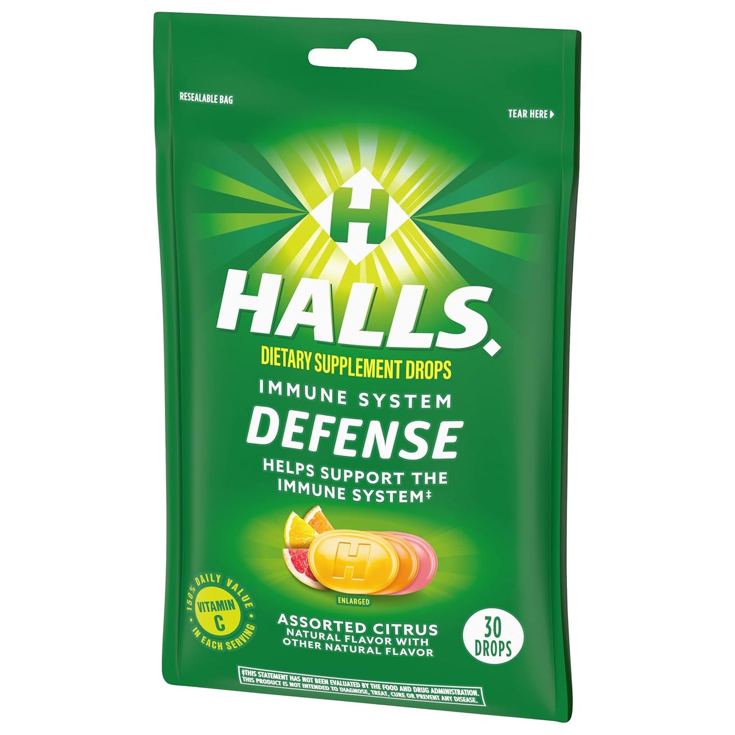 HALLS Defense Assorted Citrus Vitamin C Drops - 30 Count Dietary Supplement Drops