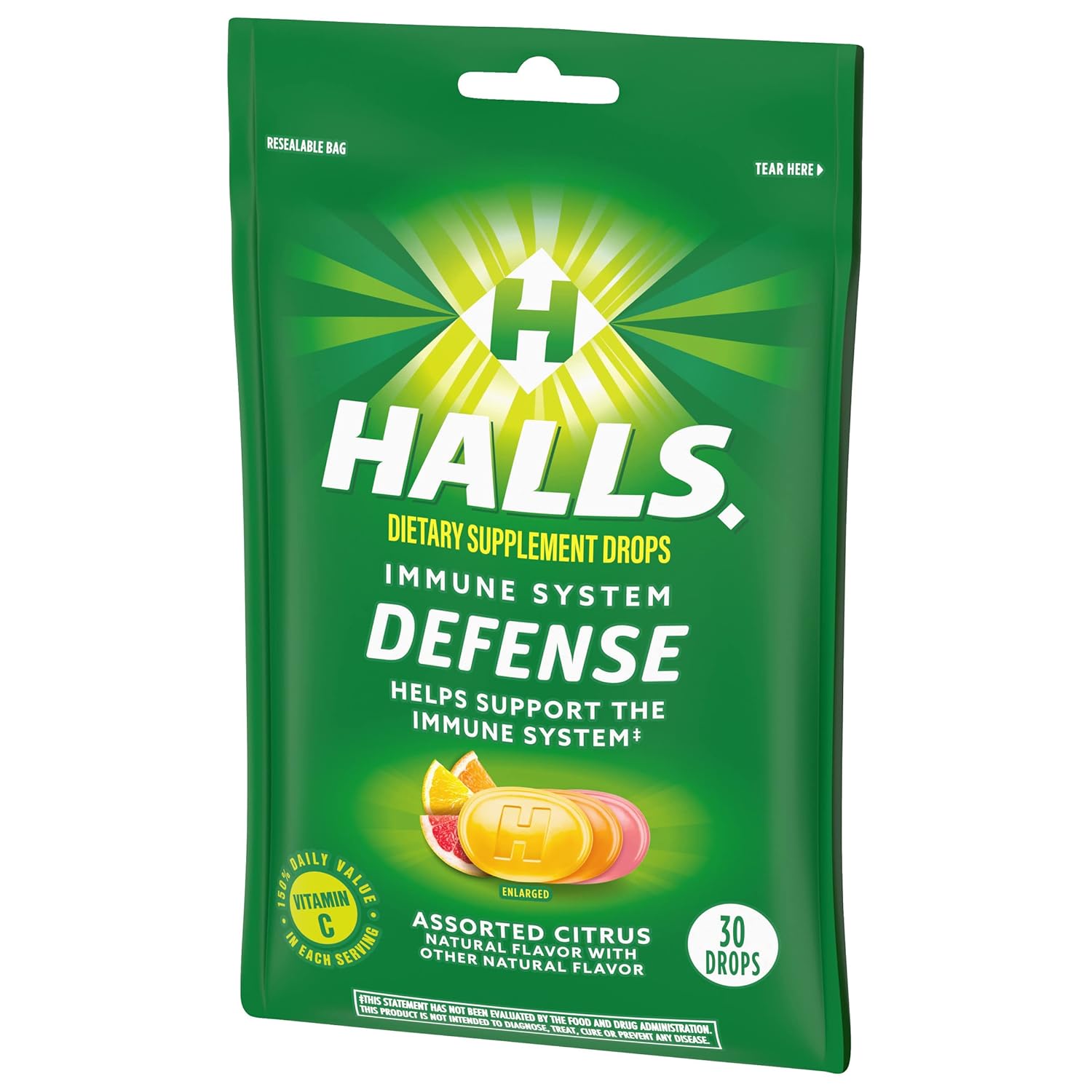 HALLS Defense Assorted Citrus Vitamin C Drops - 30 Count Dietary Supplement Drops