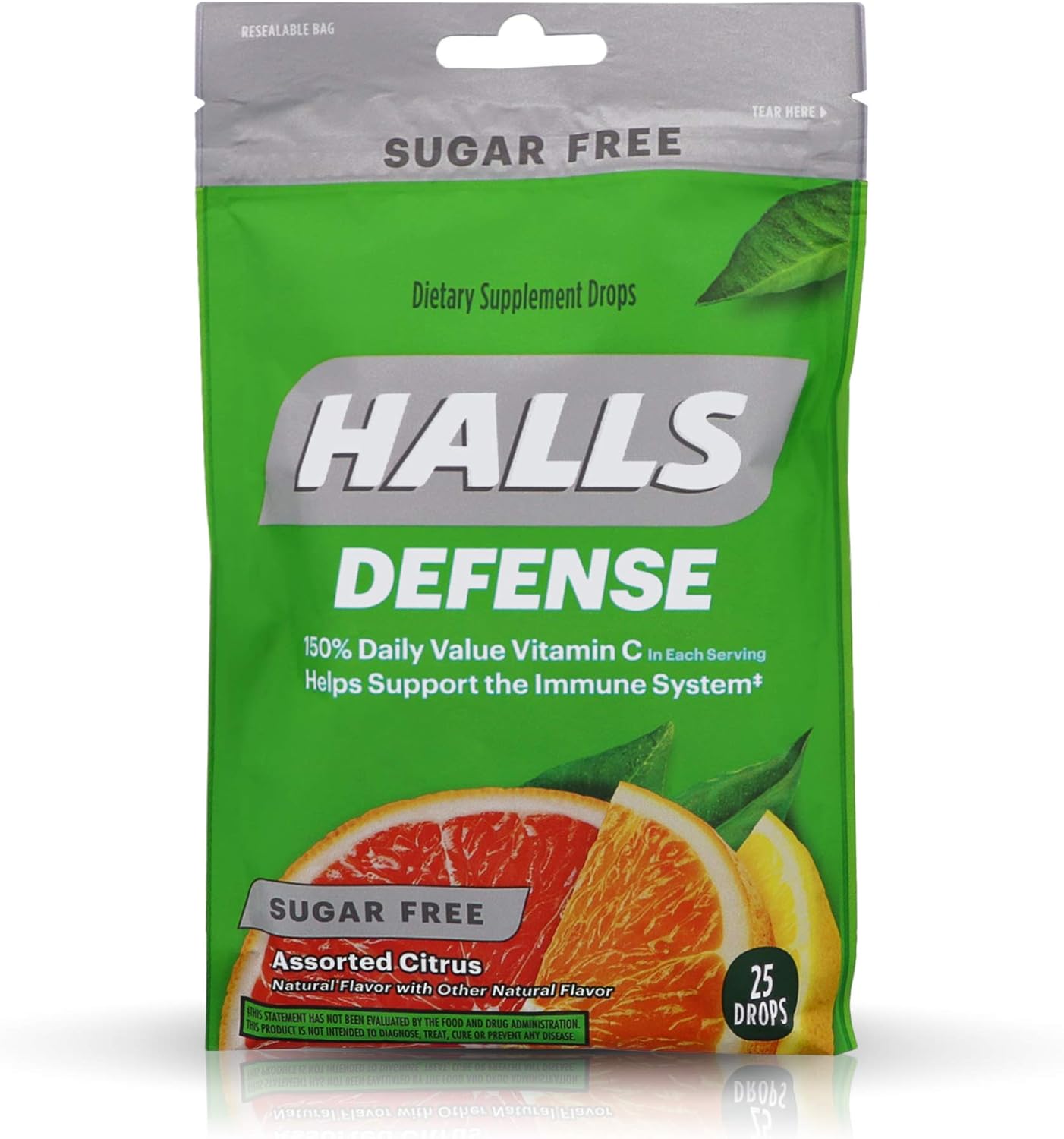 Halls Defense Sugar-Free Vitamin C Drops, Assorted Citrus Flavors, 100 Drops, Value Pack of 4