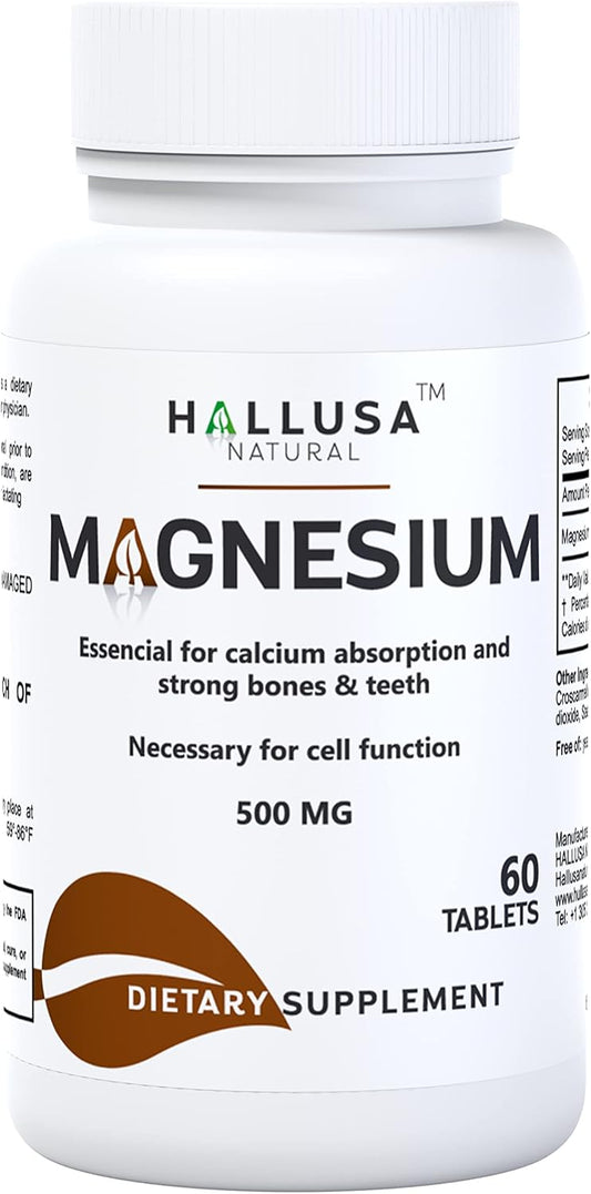Hallusa Natural Magnesium Oxide 500mg Capsules for Leg Cramps - 60 Day Supply for Muscle Relaxation & High Absorption