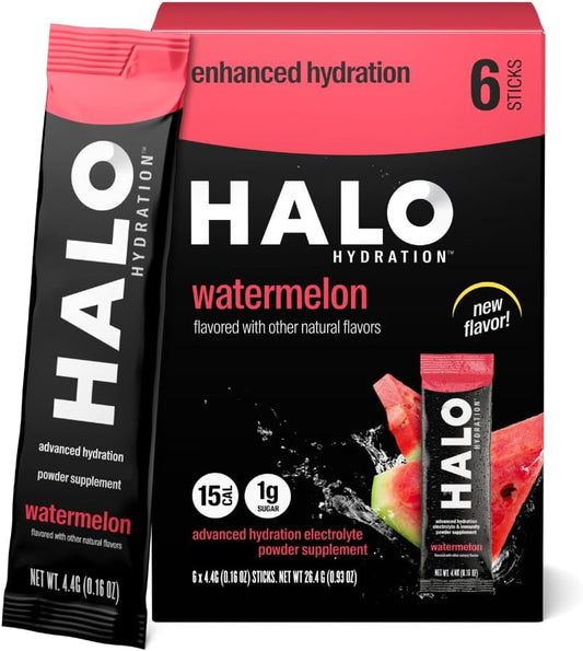 HALO Sport Halo Hydration Powder Packets in Watermelon Flavor - Electrolyte Drink Mix for Sports and Cycling - Convenient Single Serving Sticks (6 Pack)