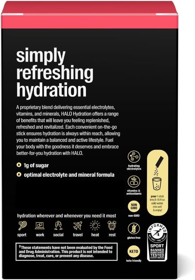 HALO Sport Halo Hydration Powder Packets in Watermelon Flavor - Electrolyte Drink Mix for Sports and Cycling - Convenient Single Serving Sticks (6 Pack)