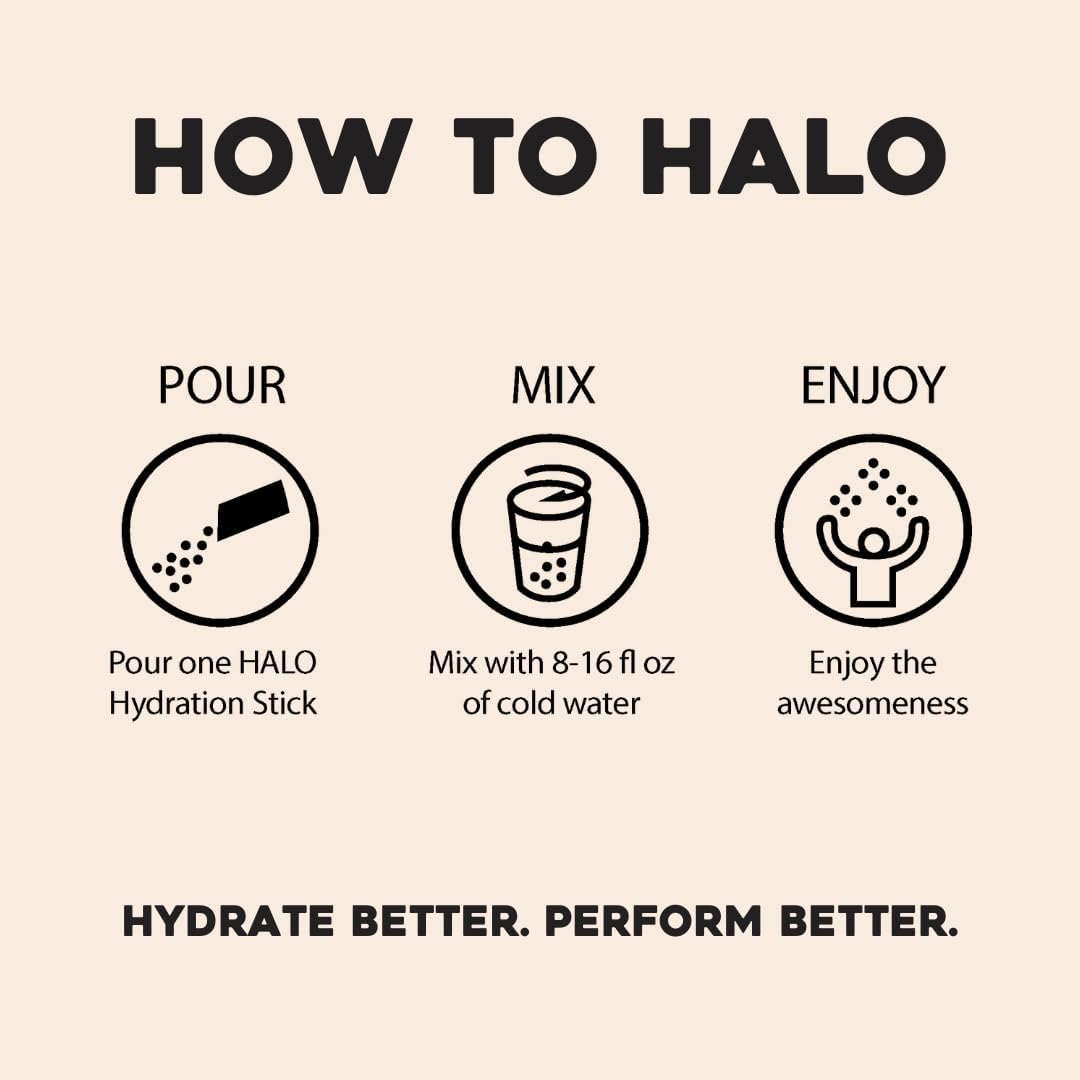 HALO Sport Halo Hydration Powder Packets in Watermelon Flavor - Electrolyte Drink Mix for Sports and Cycling - Convenient Single Serving Sticks (6 Pack)
