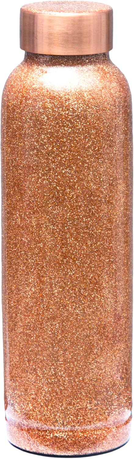 Handcrafted Copper Water Bottle with Glitter Paint Design - Leak-proof, 32oz for Home, Sports, Yoga, Office - Ideal Gift