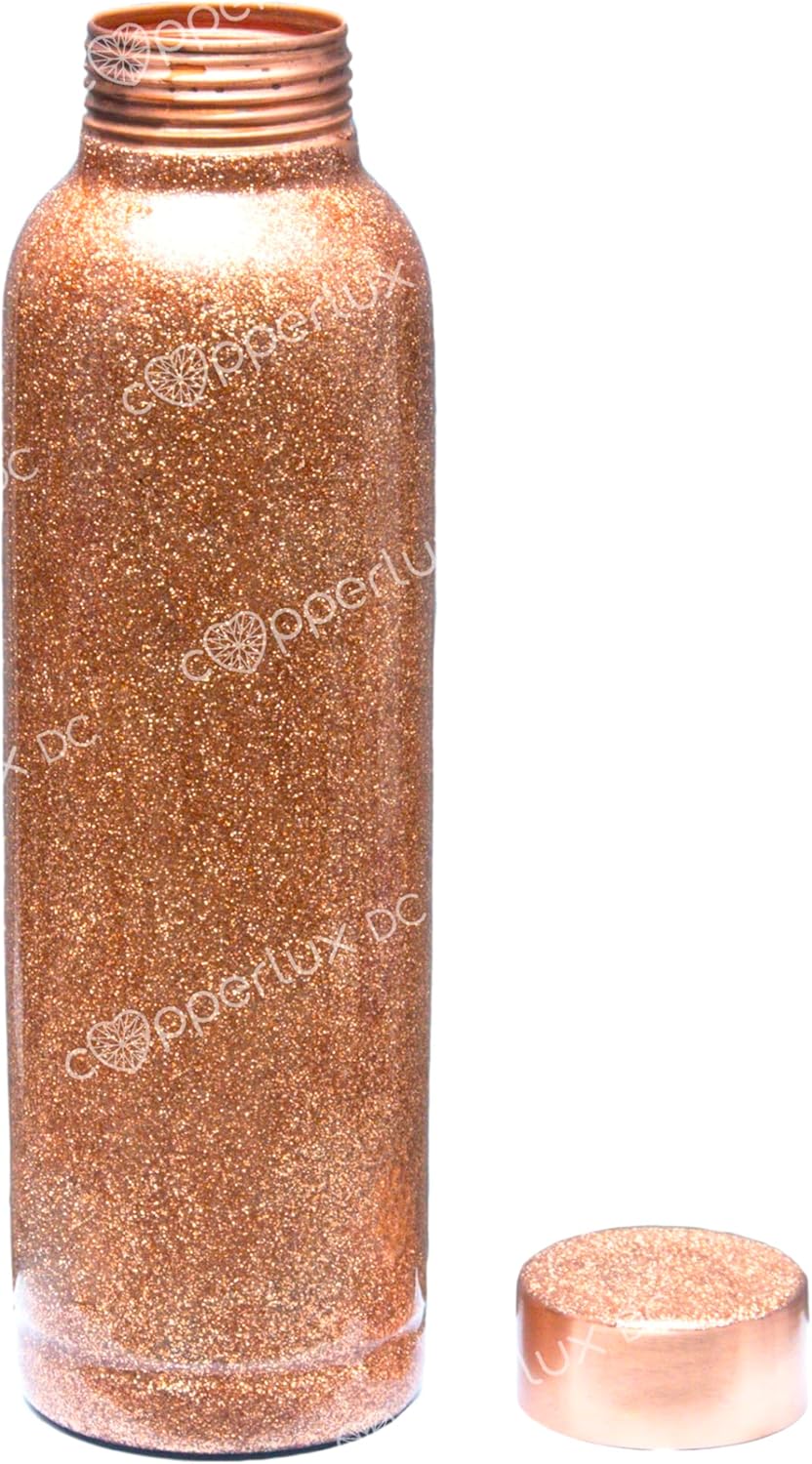 Handcrafted Copper Water Bottle with Glitter Paint Design - Leak-proof, 32oz for Home, Sports, Yoga, Office - Ideal Gift