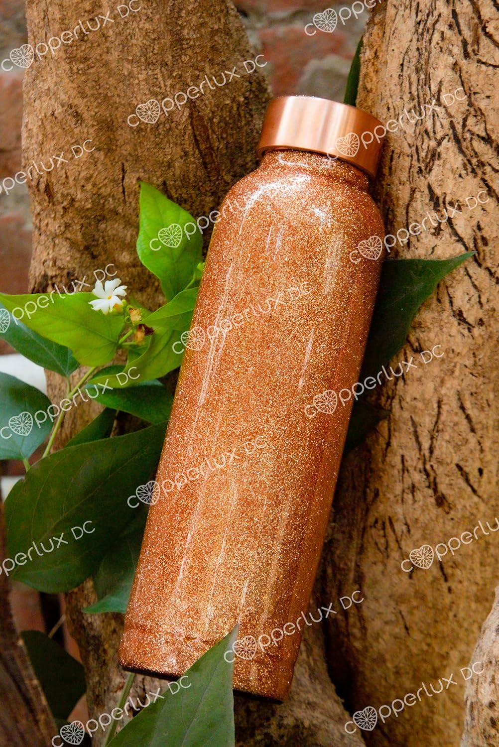 Handcrafted Copper Water Bottle with Glitter Paint Design - Leak-proof, 32oz for Home, Sports, Yoga, Office - Ideal Gift