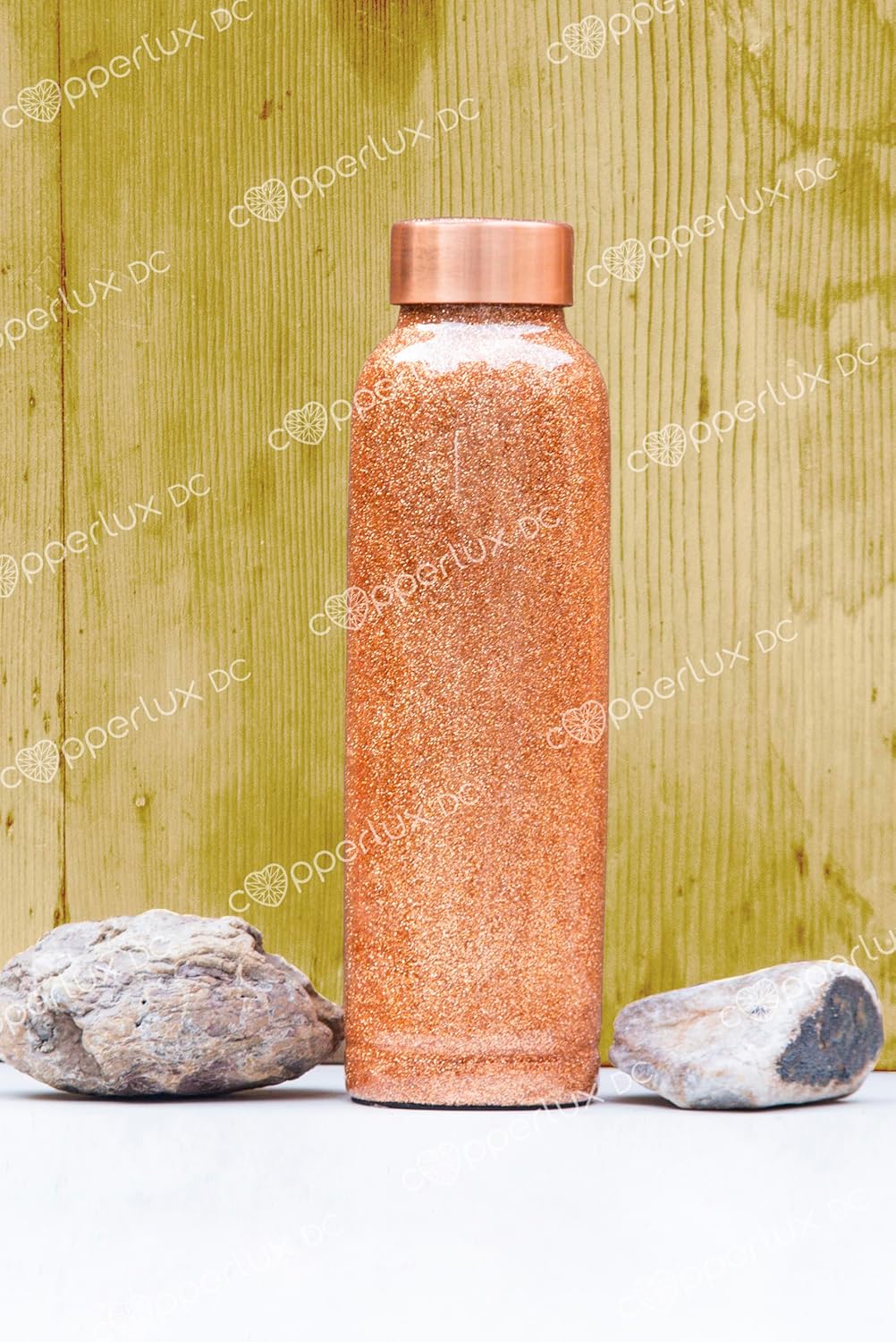 Handcrafted Copper Water Bottle with Glitter Paint Design - Leak-proof, 32oz for Home, Sports, Yoga, Office - Ideal Gift