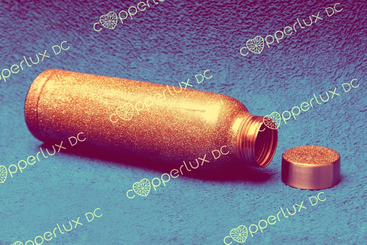Handcrafted Copper Water Bottle with Glitter Paint Design - Leak-proof, 32oz for Home, Sports, Yoga, Office - Ideal Gift