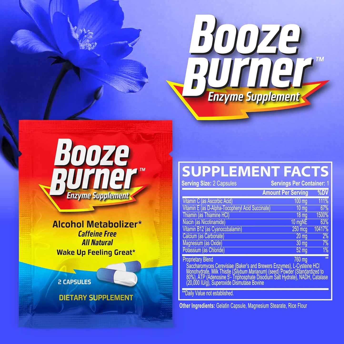 Hangover Prevention Supplement | Booze Burner | Electrolytes for Hydration | 1 Pack | Pre-Party Support | Reduce Hangover Effects | Take Before Drinking