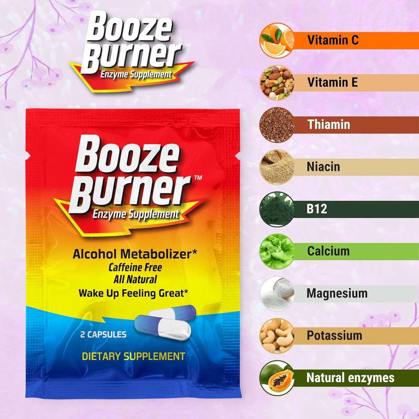 Hangover Prevention Supplement | Booze Burner | Electrolytes for Hydration | 1 Pack | Pre-Party Support | Reduce Hangover Effects | Take Before Drinking