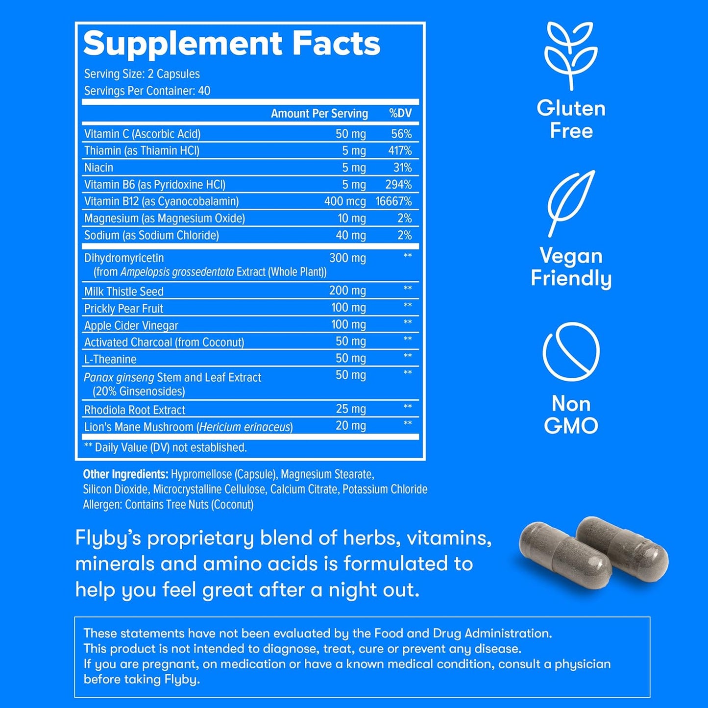Hangover Recovery Supplement with Milk Thistle, Vitamin C, Activated Charcoal, and Apple Cider Vinegar - 80 Count