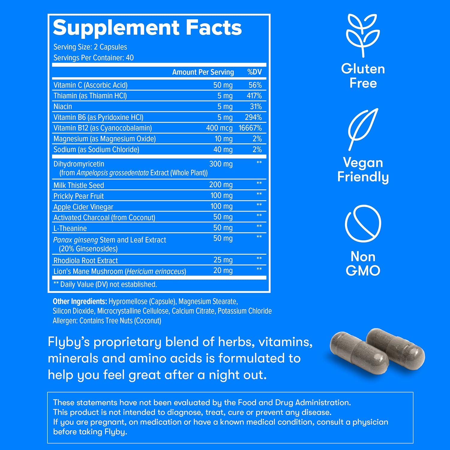 Hangover Recovery Supplement with Milk Thistle, Vitamin C, Activated Charcoal, and Apple Cider Vinegar - 80 Count