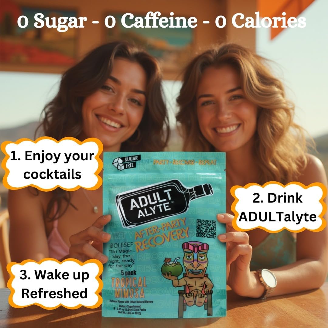 Hangover Relief Powder Drink Packets with DHM, B Vitamins, and Antioxidants for Better Mornings