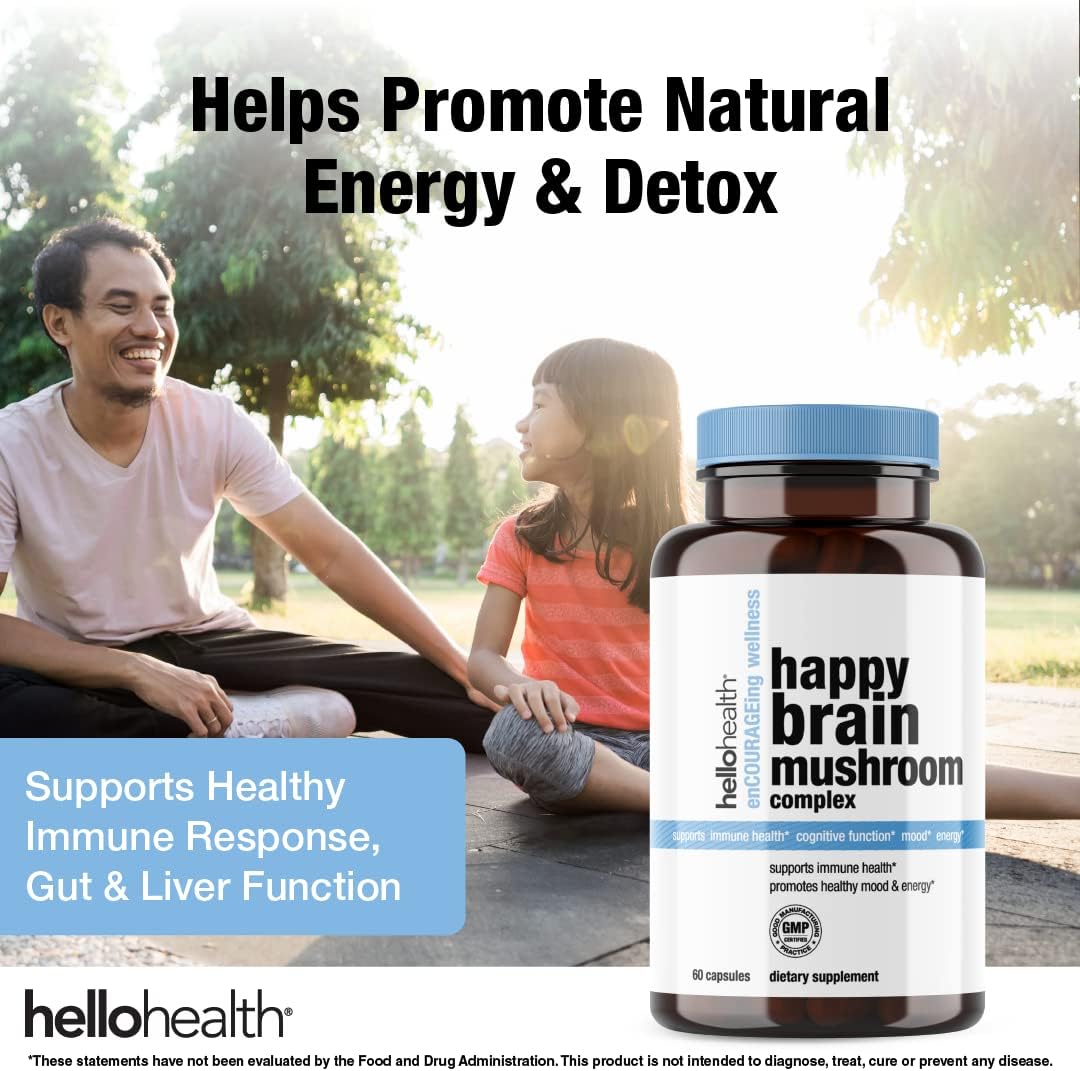 Happy Brain Mushroom Complex Nootropic Supplement with 10 Mushroom Blend for Mental Clarity, Energy, & Immune Support - 60 ct