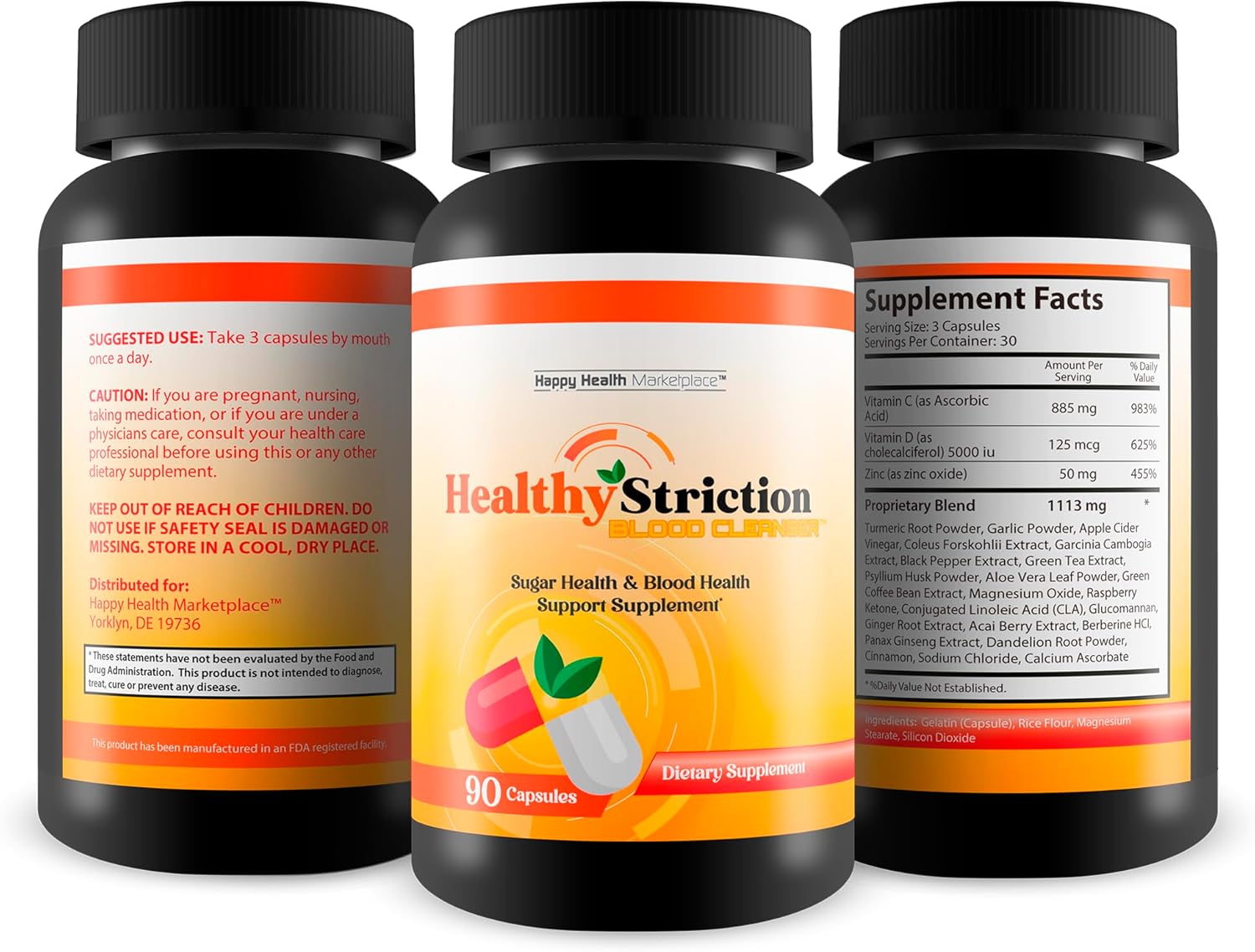 Happy Health Marketplace Healthy Striction Blood Cleanser for Sugar & Blood Balance - Circulatory Support Supplement for Blood Health & Sugar Control