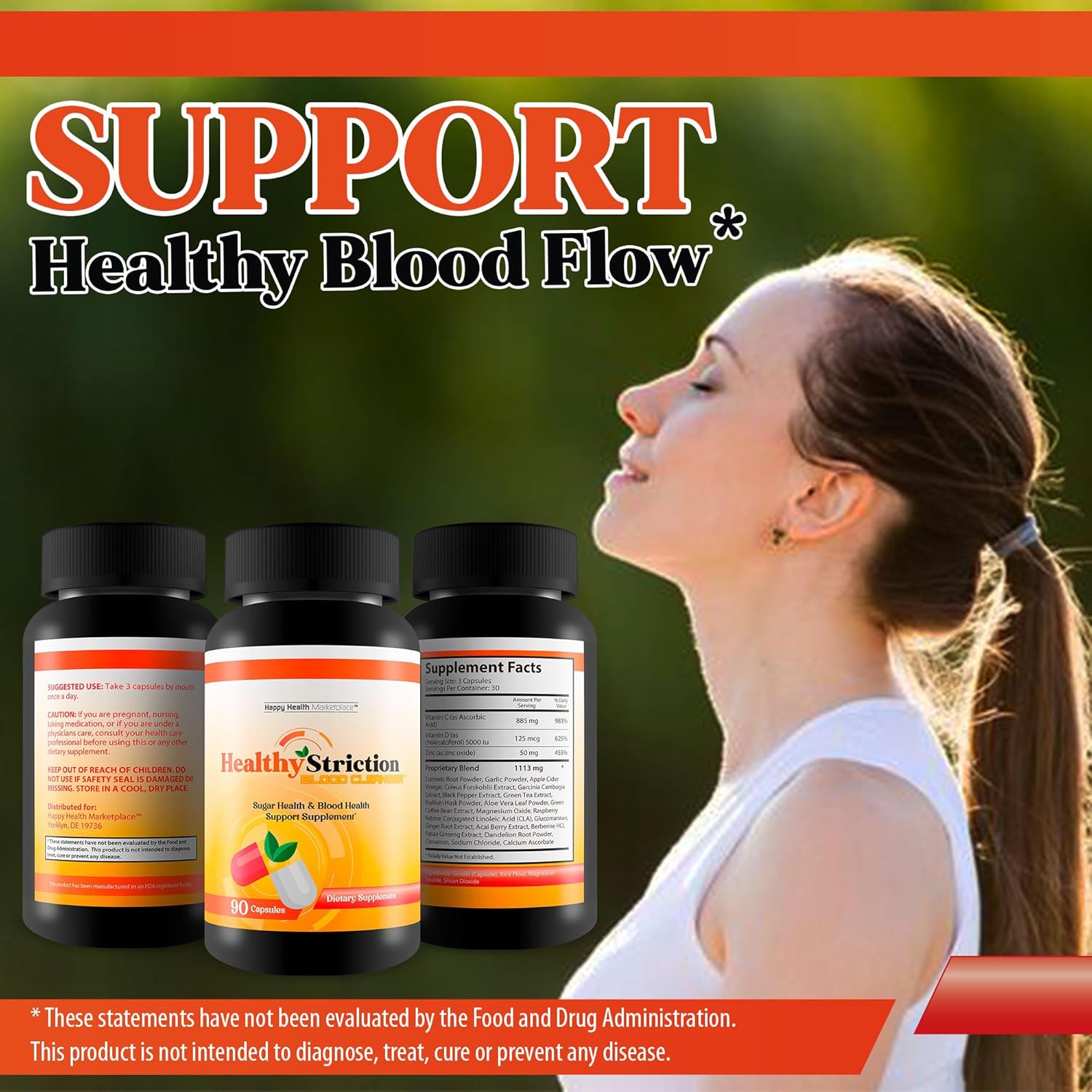 Happy Health Marketplace Healthy Striction Blood Cleanser for Sugar & Blood Balance - Circulatory Support Supplement for Blood Health & Sugar Control
