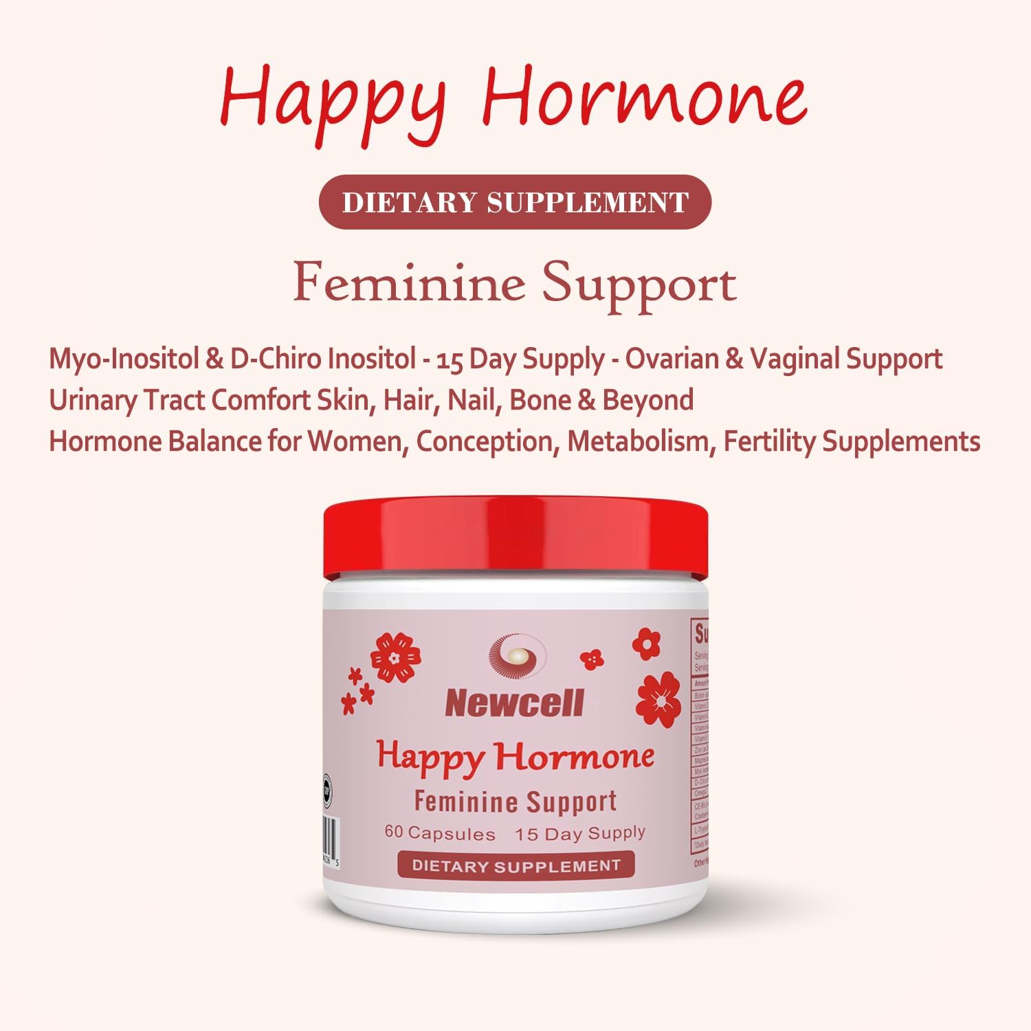 Happy Hormones & PCOS Support - Inositol Multivitamin with Myo-Inositol, Magnesium, D-Chiro Inositol, Omega 3, Vitamin D3, Zinc - 60 Capsules for Women's Health & Hormone Balance