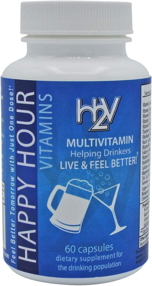 Happy Hour Vitamins: Multivitamin for Better Mornings with Milk Thistle, Prickly Pear Cactus, B & C Vitamins - 30 Servings