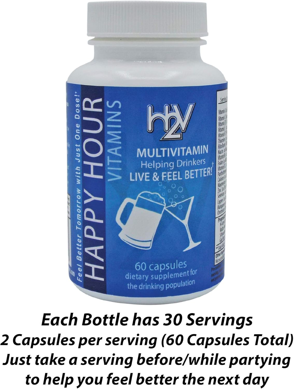 Happy Hour Vitamins: Multivitamin for Better Mornings with Milk Thistle, Prickly Pear Cactus, B & C Vitamins - 30 Servings
