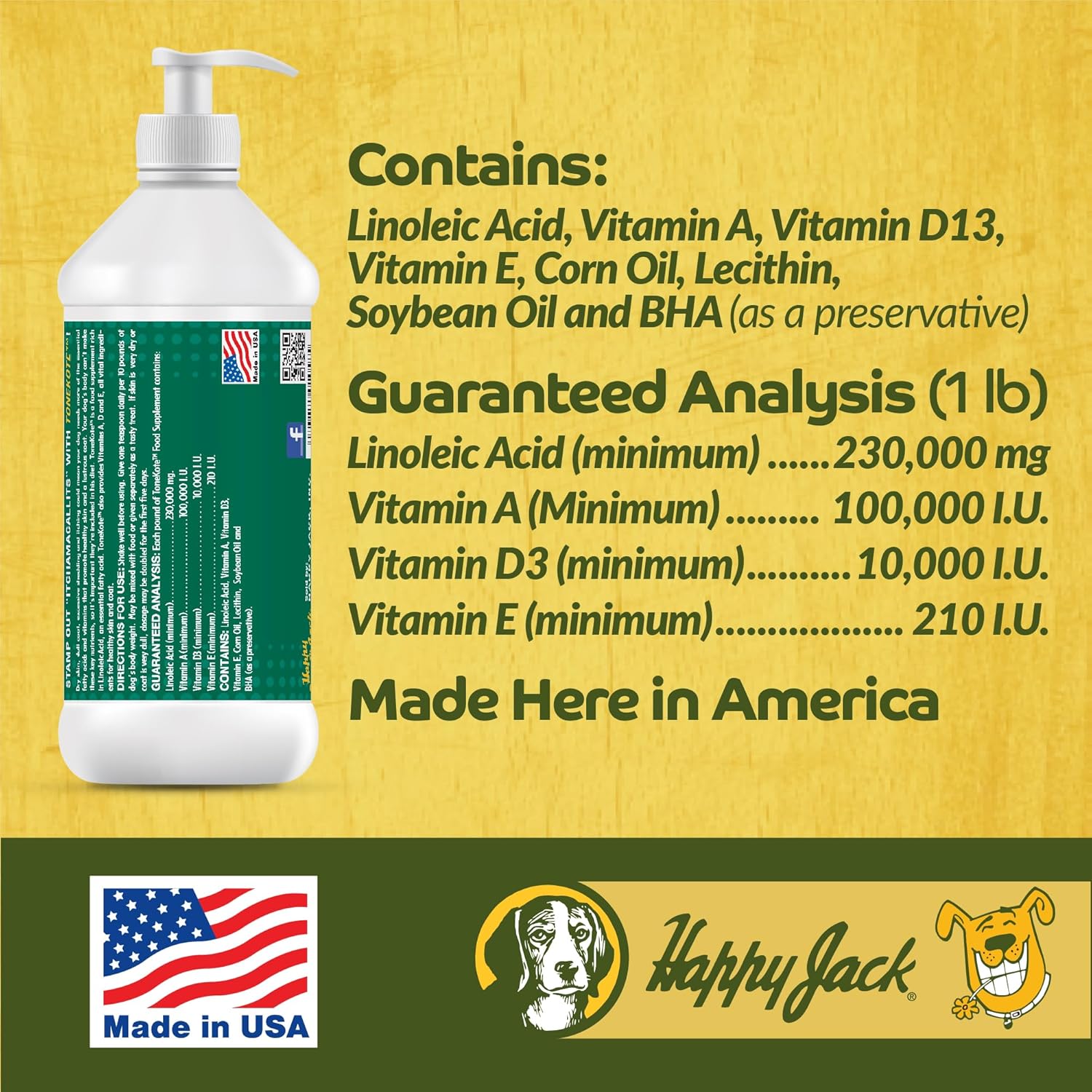 Happy Jack Tonekote Dog Skin & Coat Supplement, 16 oz - Oil with Essential Fatty Acids & Vitamins for Itch Relief, Hot Spots, Dull Coat, Dry Skin, Excessive Shedding