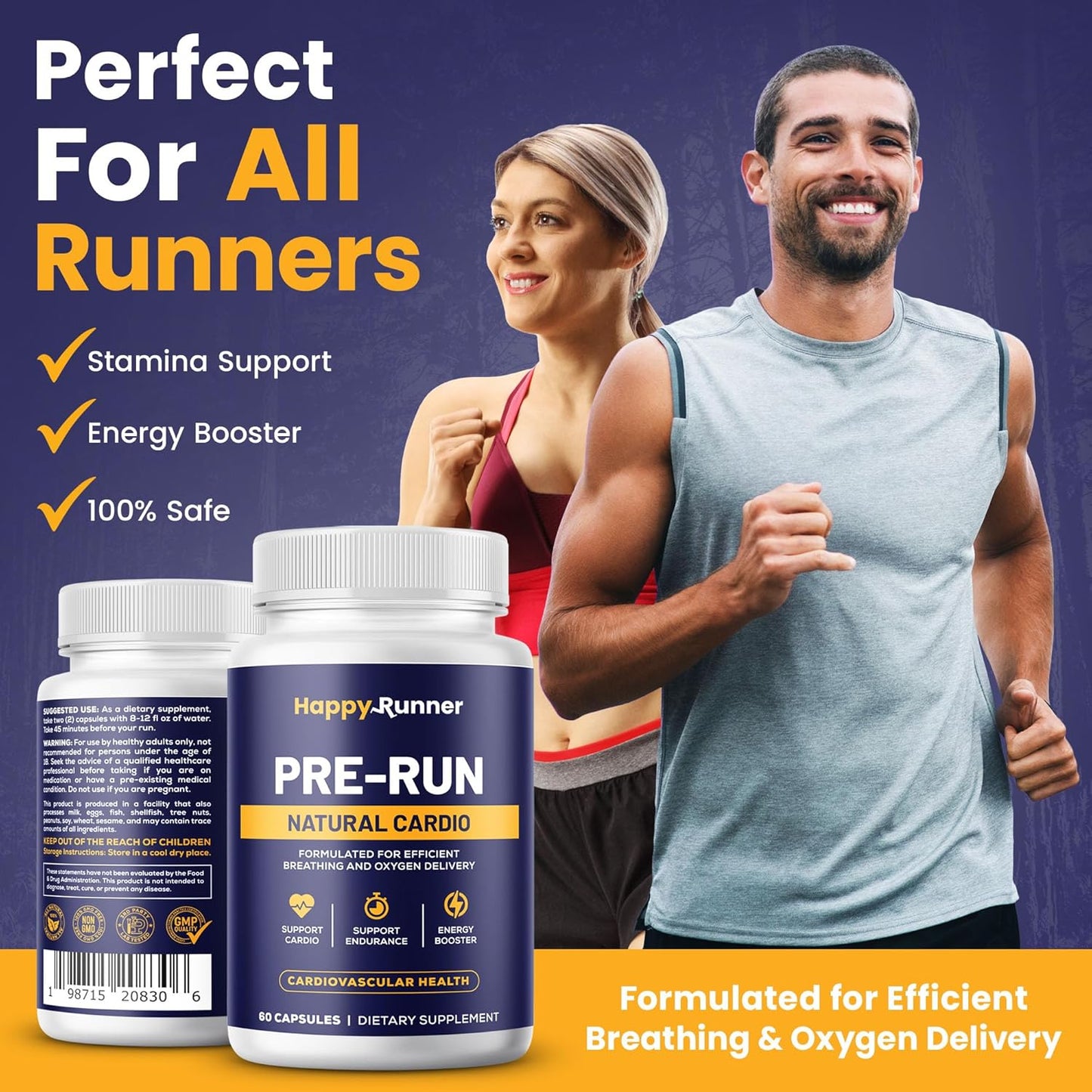 Happy Runner Pre-Run Supplement - Boost Endurance with Improved Breathing and Oxygen Delivery
