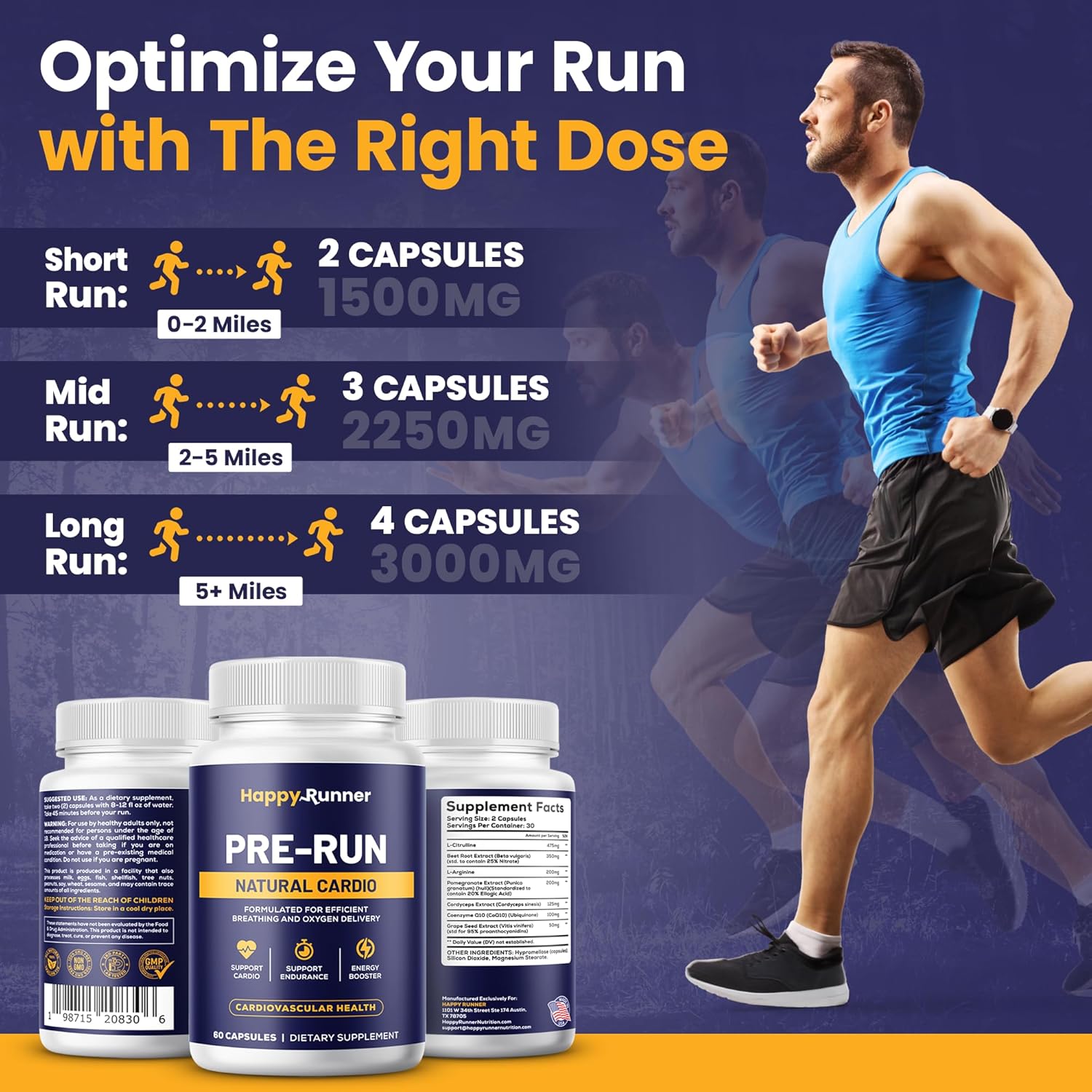 Happy Runner Pre-Run Supplement - Boost Endurance with Improved Breathing and Oxygen Delivery