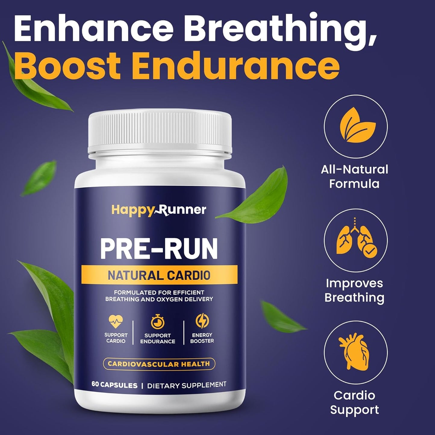 Happy Runner Pre-Run Supplement - Boost Endurance with Improved Breathing and Oxygen Delivery