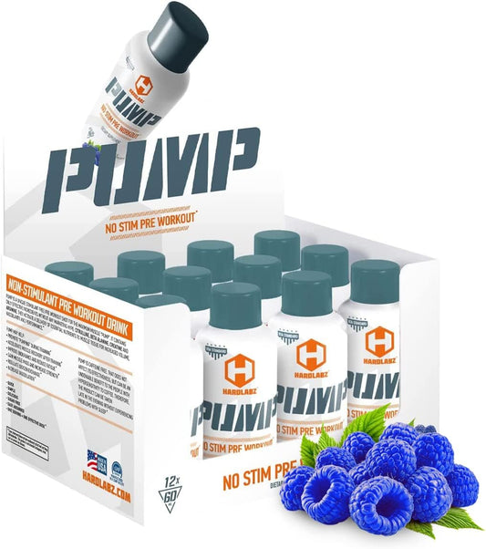 HARDLABZ PUMP - Non-Stimulant Liquid Pre-Workout Energy Shot with Citrulline, Beta-Alanine, Creatine - 12 Pack