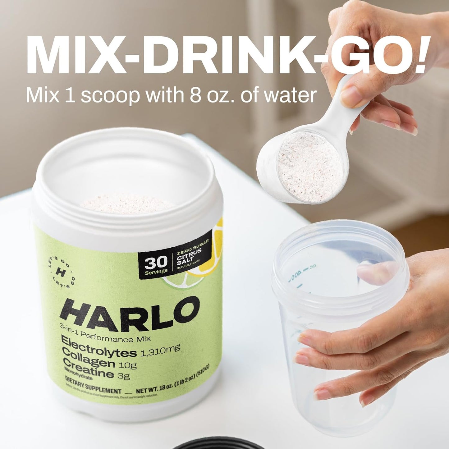 Harlo Orange Salt Electrolyte Drink Mix with Bovine Collagen & Creatine - Sugar Free Energy Drink for Pre and Post Workout Recovery
